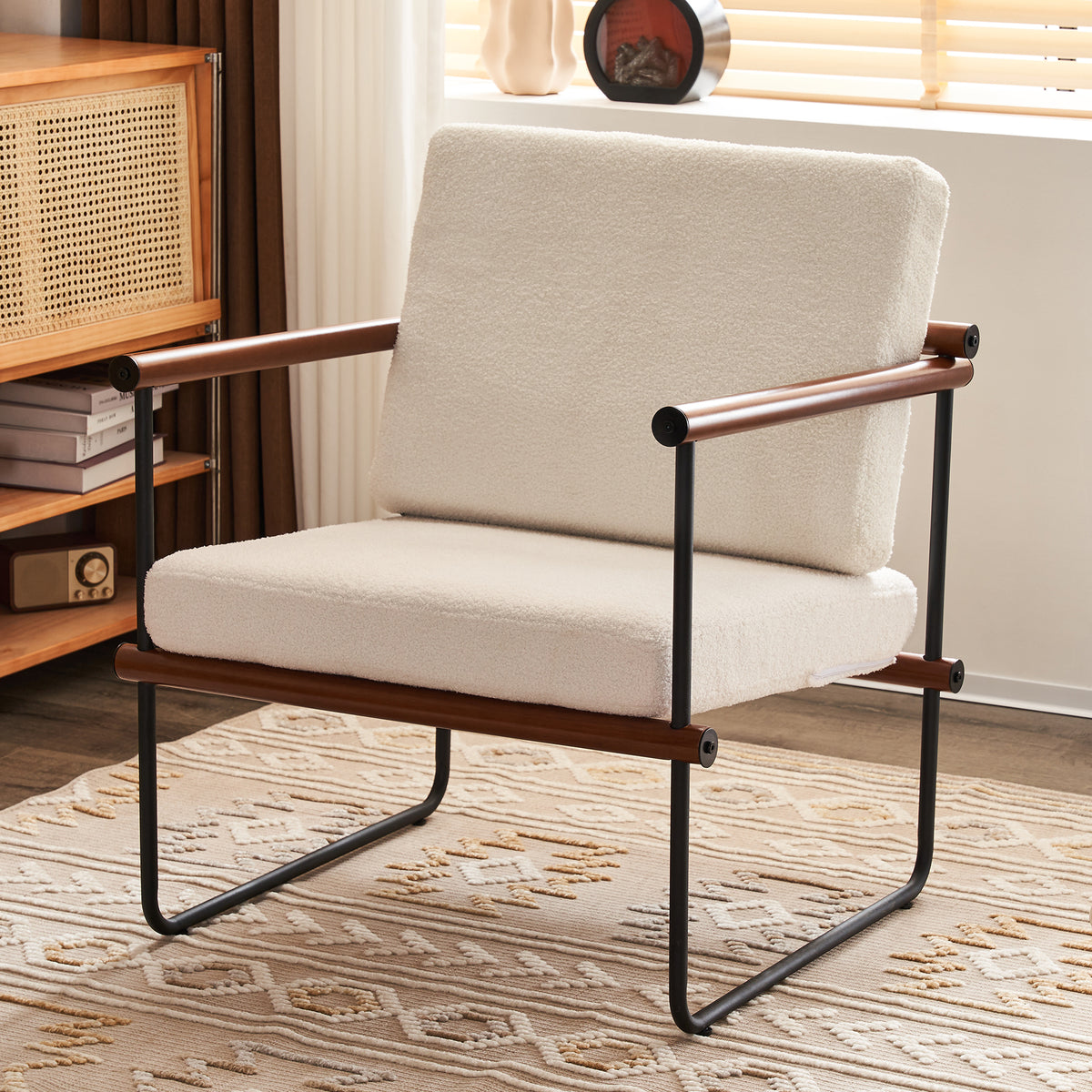 Walnut Boucle Accent Chair with Metal and Wooden Frame A687062