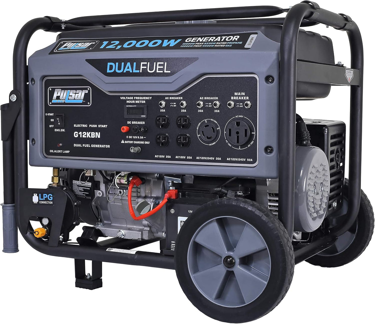 Heavy Duty Portable Dual Fuel Generator - 9500 Rated Watts & 12000 Peak Watts - Gas & LPG - Electric Start L366