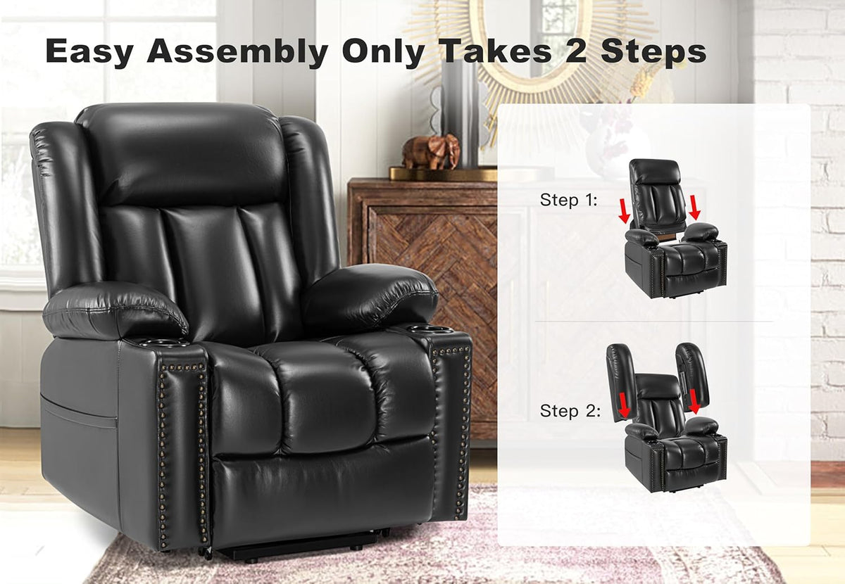 Black Dual Motor Power Lift Chair Recliner with Heat and Massage H47663