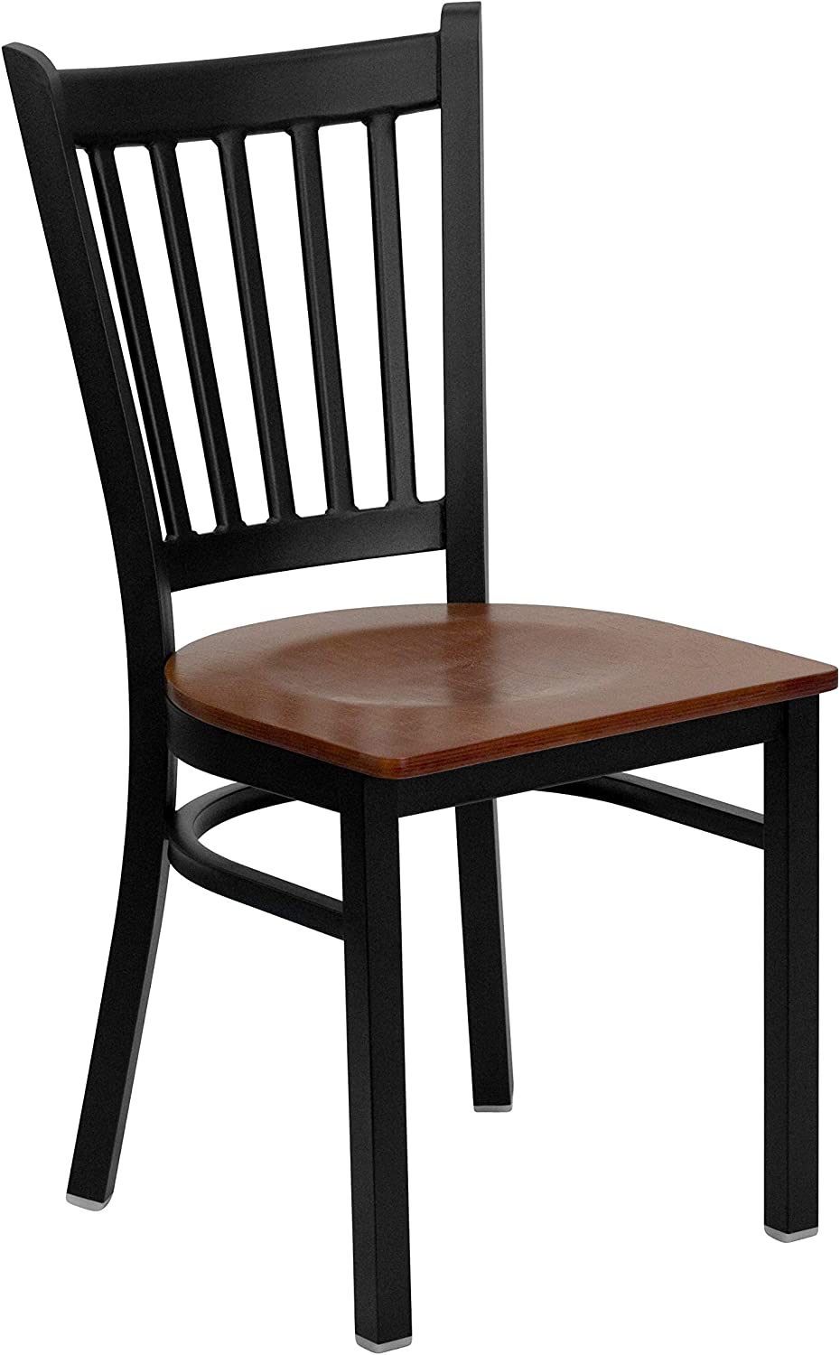 Black Vertical Back Metal Restaurant Chair with Cherry Wood Seat B94895