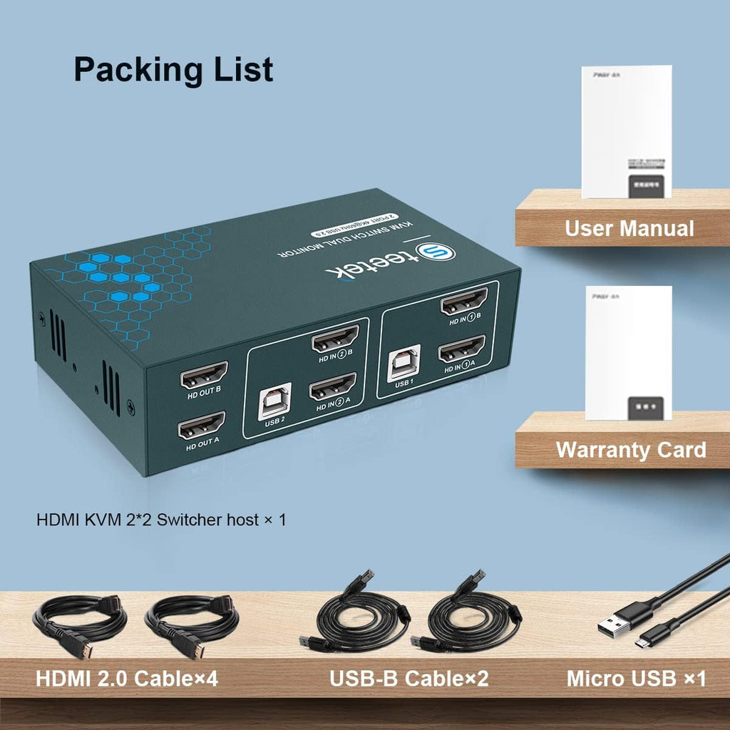 Dual Monitor 2 Port 4K@60Hz HDMI KVM Switch V171126