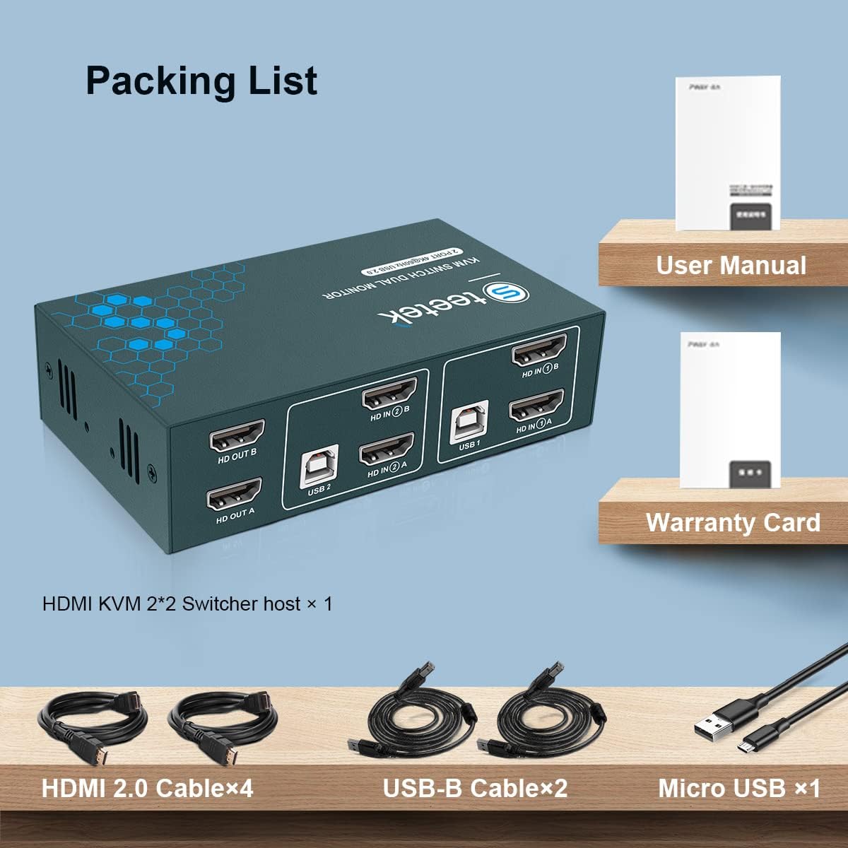 Dual Monitor 2 Port 4K@60Hz HDMI KVM Switch V171126