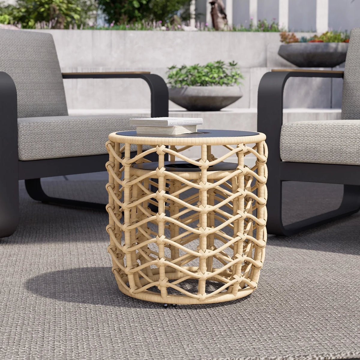 Set of 2 Weather-Resistant Wicker Nesting Tables T98322
