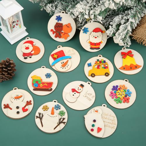 24 Pcs DIY Wooden Christmas Ornaments Painting Kit V8262