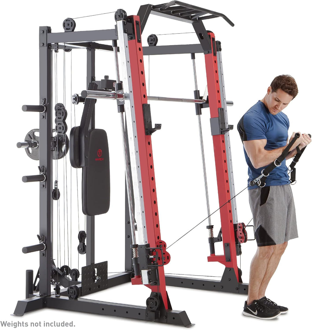 Red Smith Machine Cage System Home Gym Multifunction Rack H75638