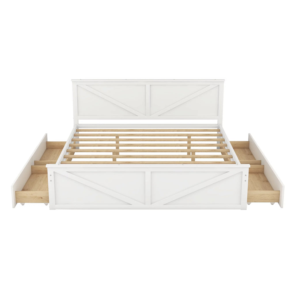 White King Size Wood Bed Frame with Storage Drawers B45872