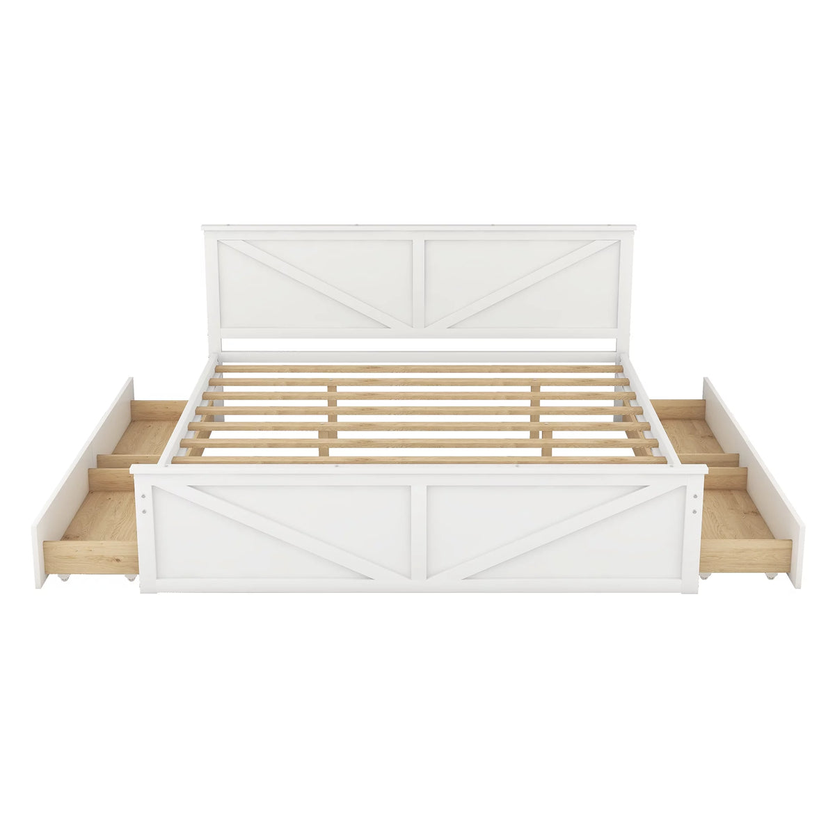 White King Size Wood Bed Frame with Storage Drawers B45872