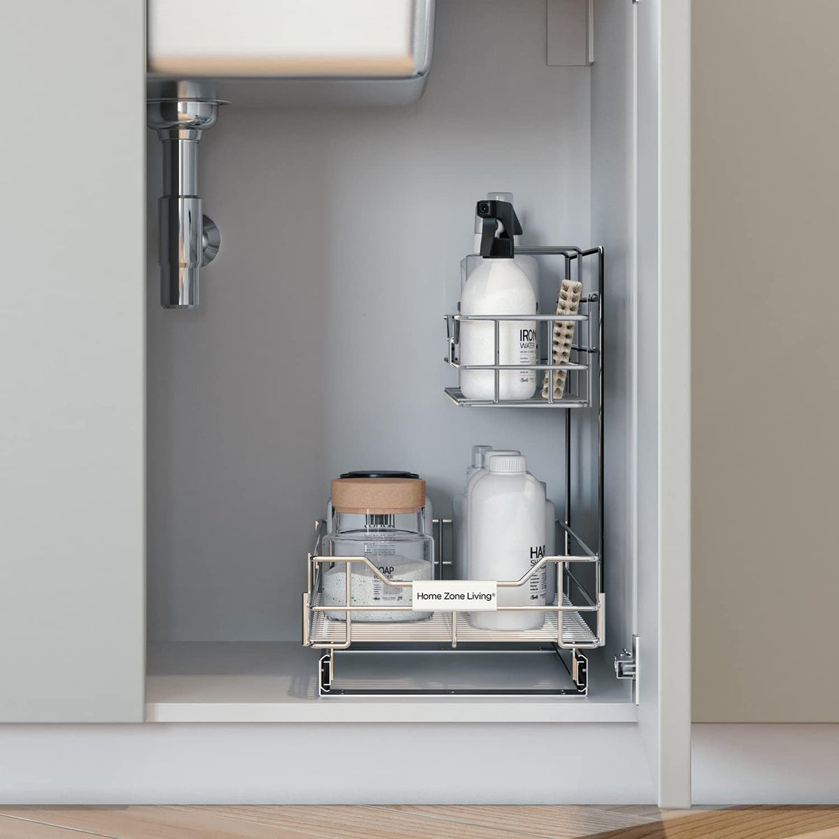 Pull Out Drawer Cabinet Organizer 2-Tier Under Sink Shelves Y922