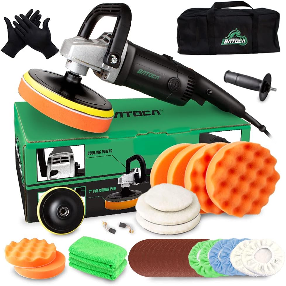 7 Inch 1200W Rotary Car Polisher with Foam Pads and Wool Pads I971371