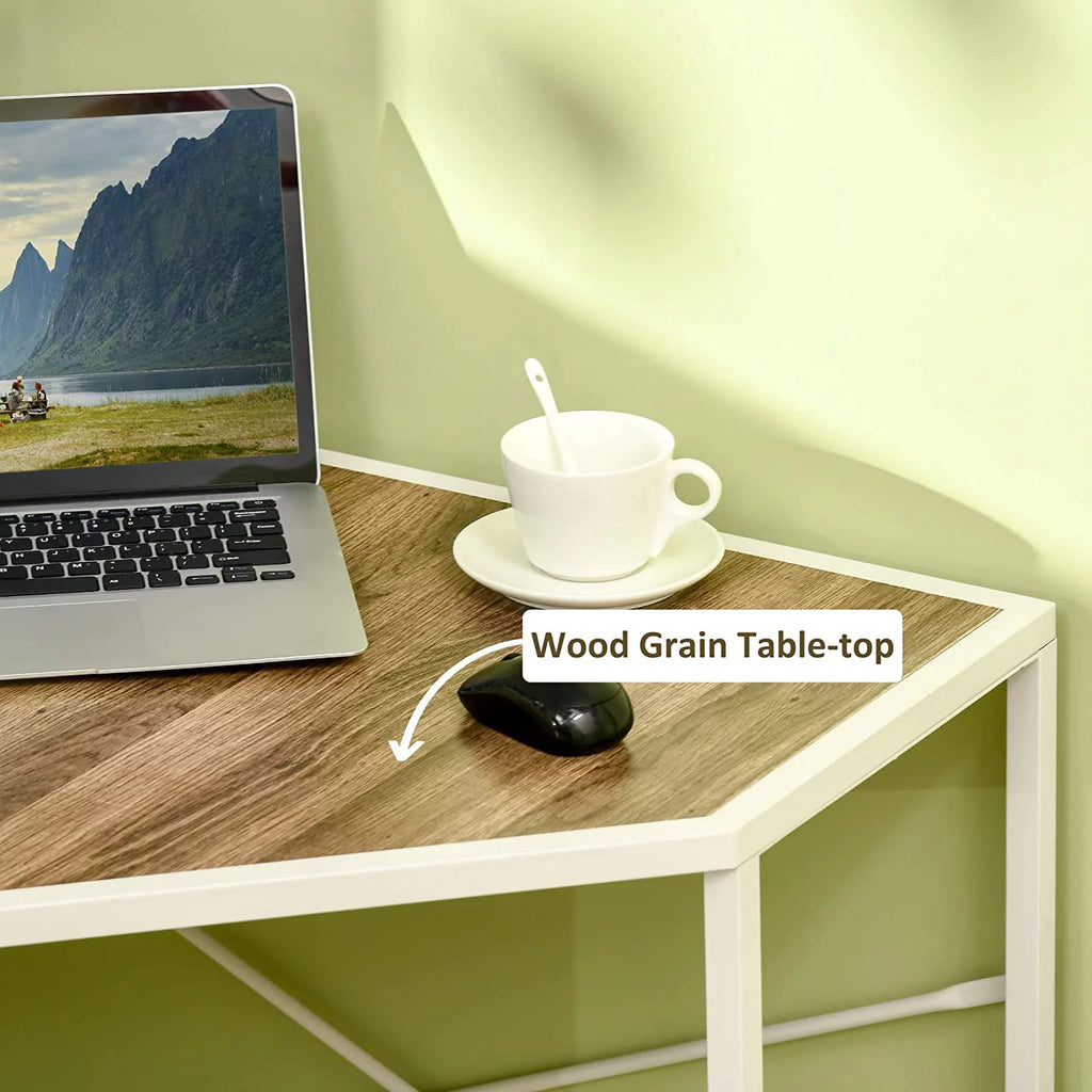 White Corner Computer Desk with Steel Frame T339