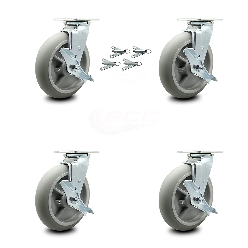 Housekeeping Cart Rigid Caster, 8 Inch Gray Non-Marking Thermoplastic Rubber Wheel, Pack of 2 N84225