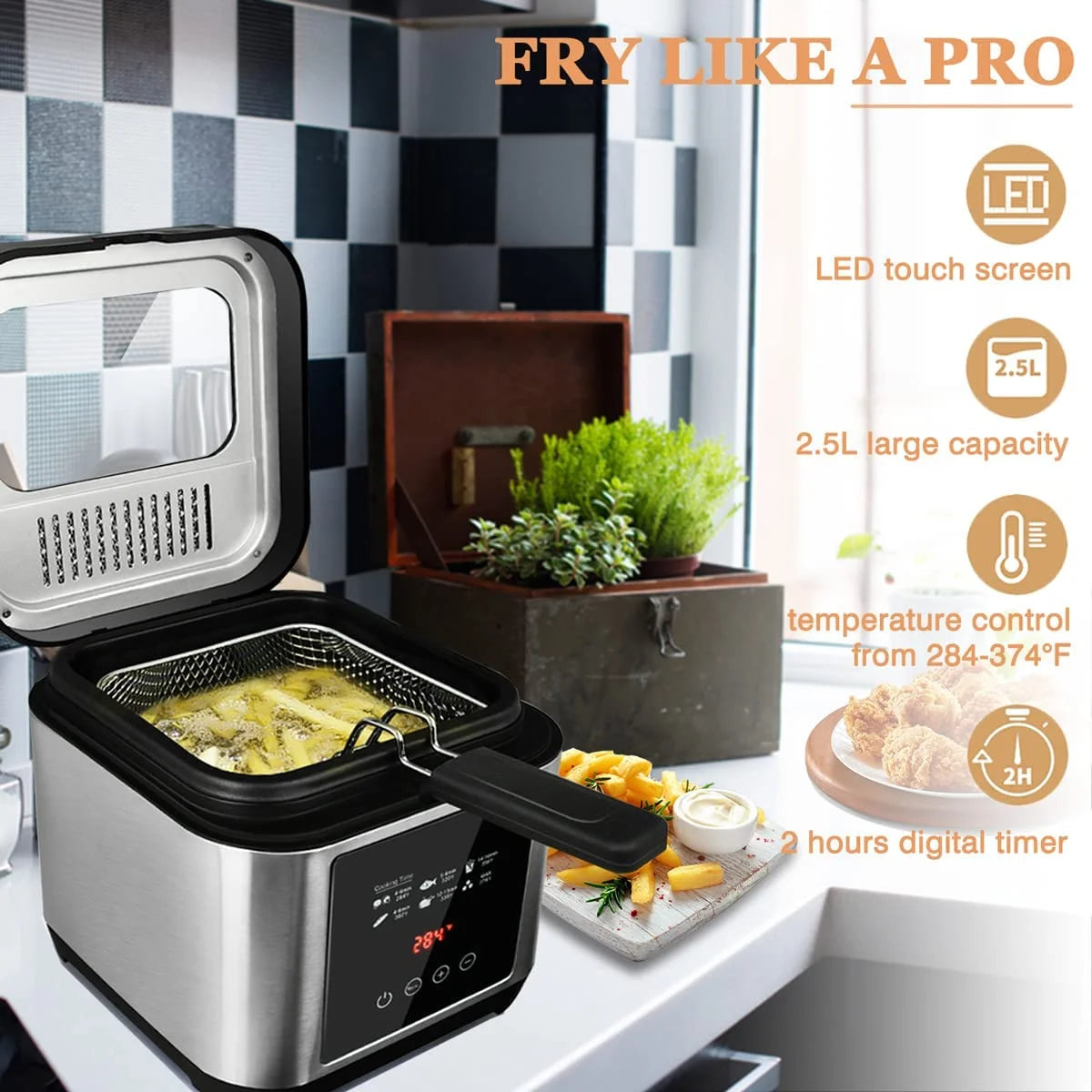 Stainless Steel Electric Deep Fryer with Basket, 2.5l R8707