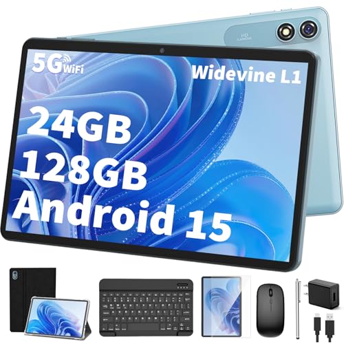 Android 15 Tablet with Keyboard, 26GB+256GB, 10.1 Inch, 8000 mAh, 5G WiFi, Dual Camera, 2 in 1, Black F2848