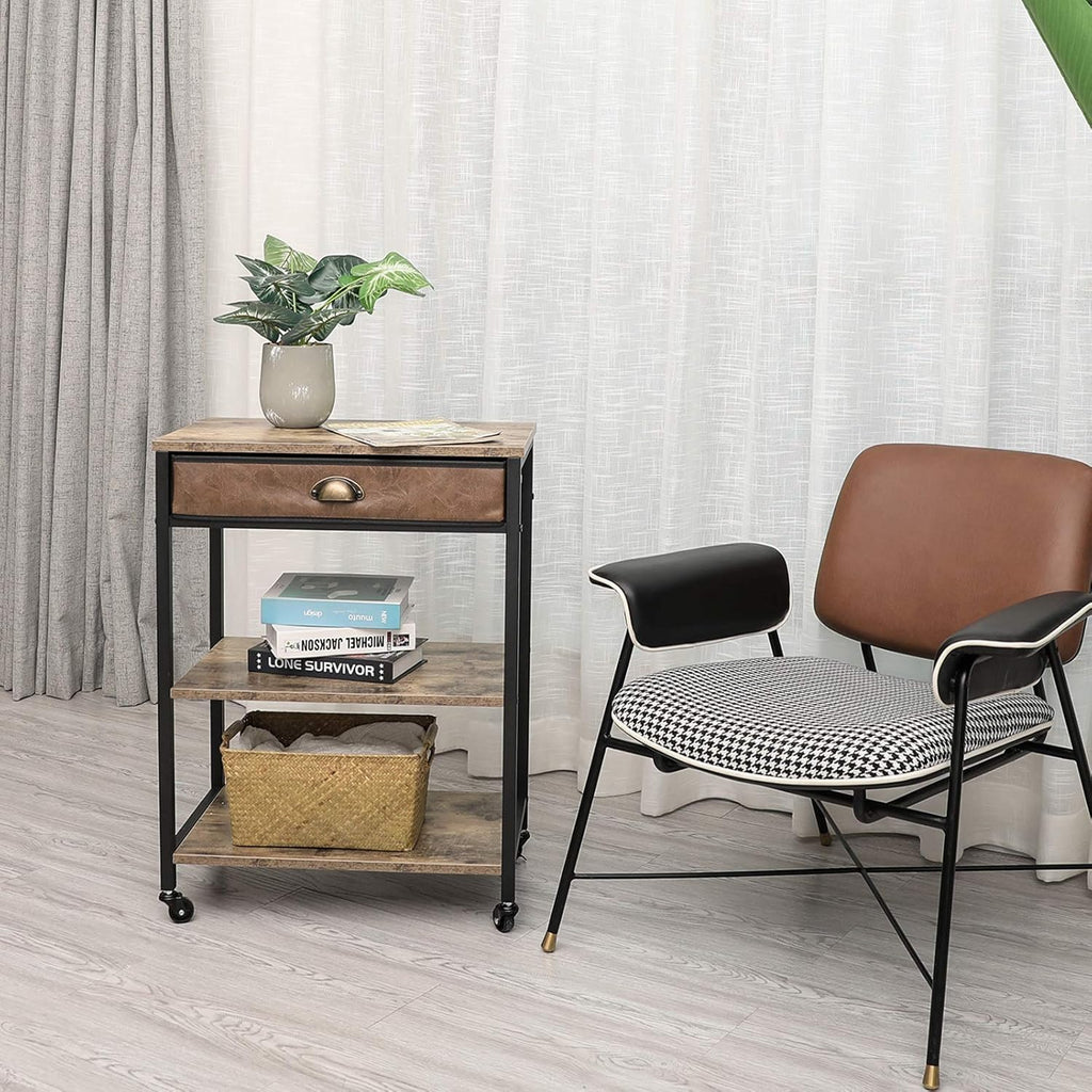 Rustic Brown 3 Tier Printer Cart with Drawer U158383