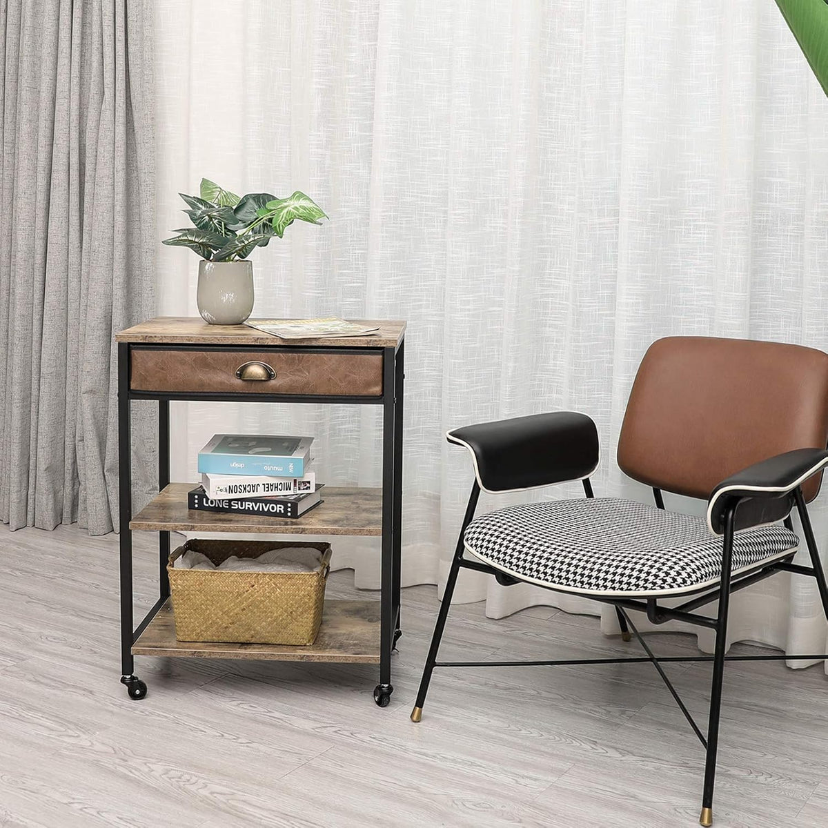 Rustic Brown 3 Tier Printer Cart with Drawer U158383