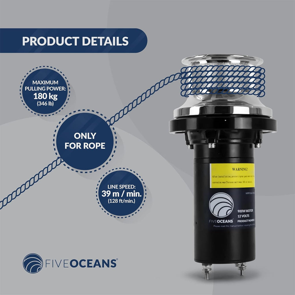 Arctic Capstan 900 Watts Vertical Mounted Winch AISI316 Stainless Steel 12 Volts H165691