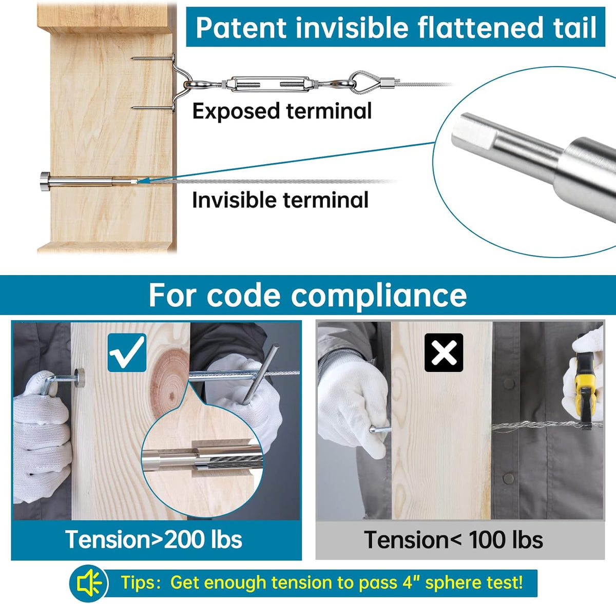 10 Pair Invisible Cable Railing Kit 1/8 Swage Tensioner T316 Stainless Steel I4550