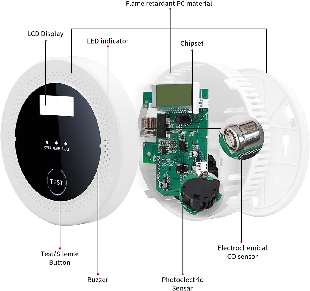 Smoke and Carbon Monoxide Alarm Detector with Photoelectric Sensor D489
