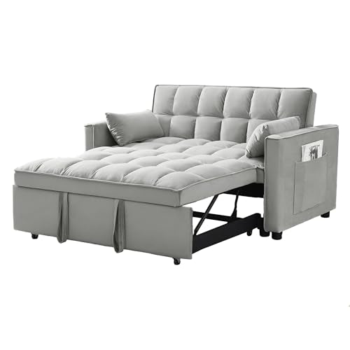 Black Velvet Convertible Sleeper Sofa with Pullout Bed C593
