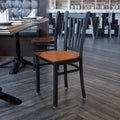 Black Vertical Back Metal Restaurant Chair with Cherry Wood Seat B94895
