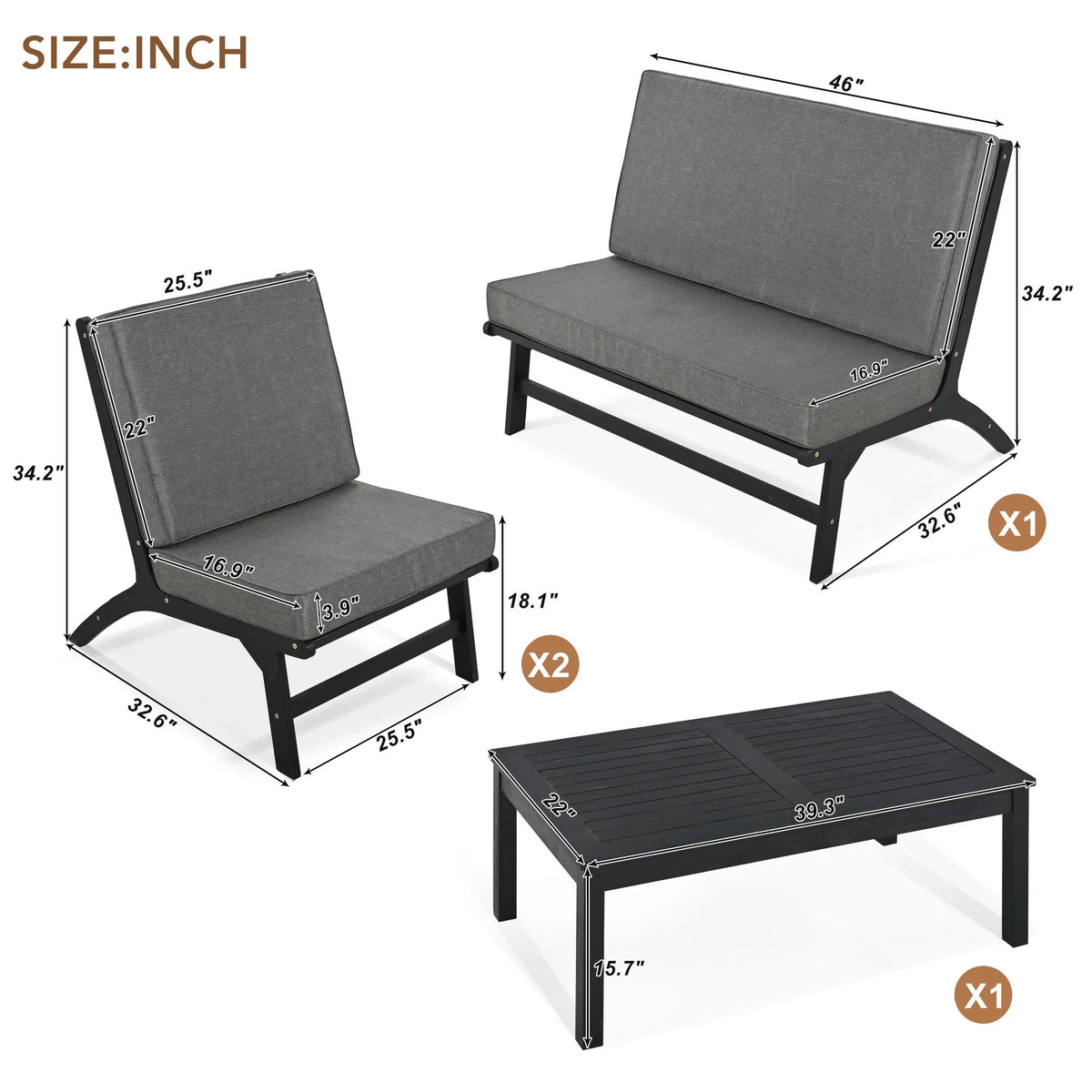 Acacia Solid Wood 4-Piece Outdoor Sofa I620