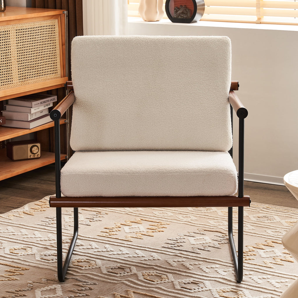 Walnut Boucle Accent Chair with Metal and Wooden Frame A687062