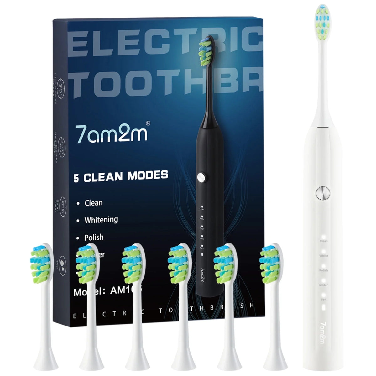 Sonic Electric Toothbrush with 6 Brush Heads, 5 Modes, Black M483531