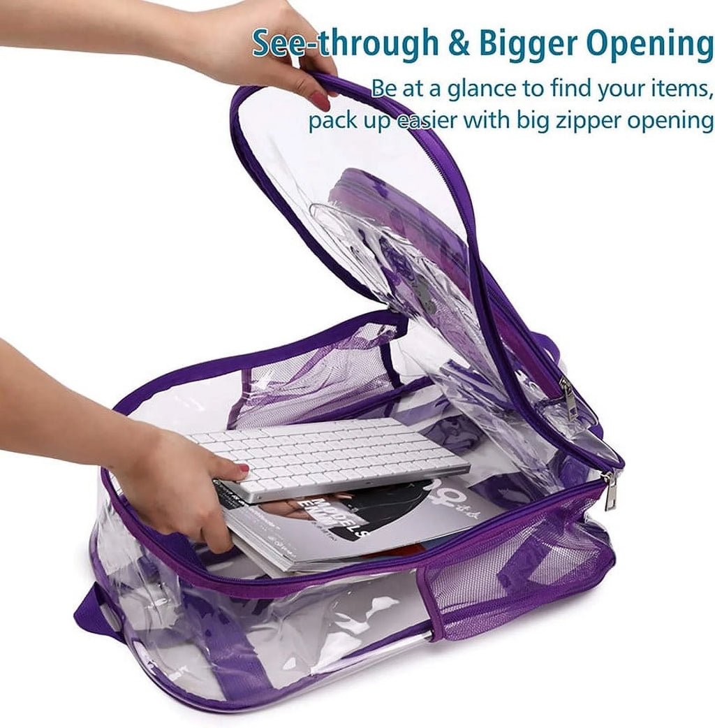 Purple 3pcs Waterproof Clear PVC Backpack Set with Reinforced Padded Straps L87351