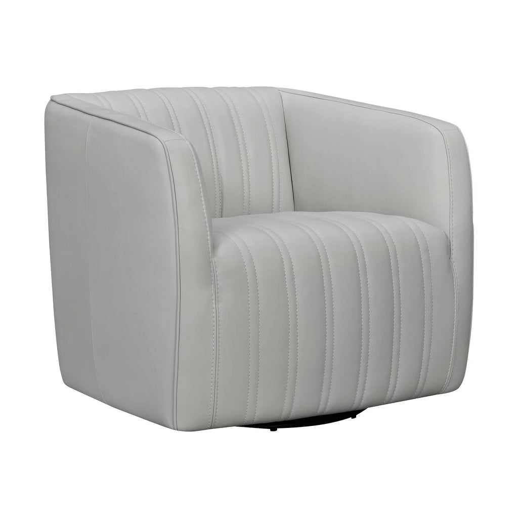 Dove Gray Genuine Leather Swivel Barrel Chair I75686