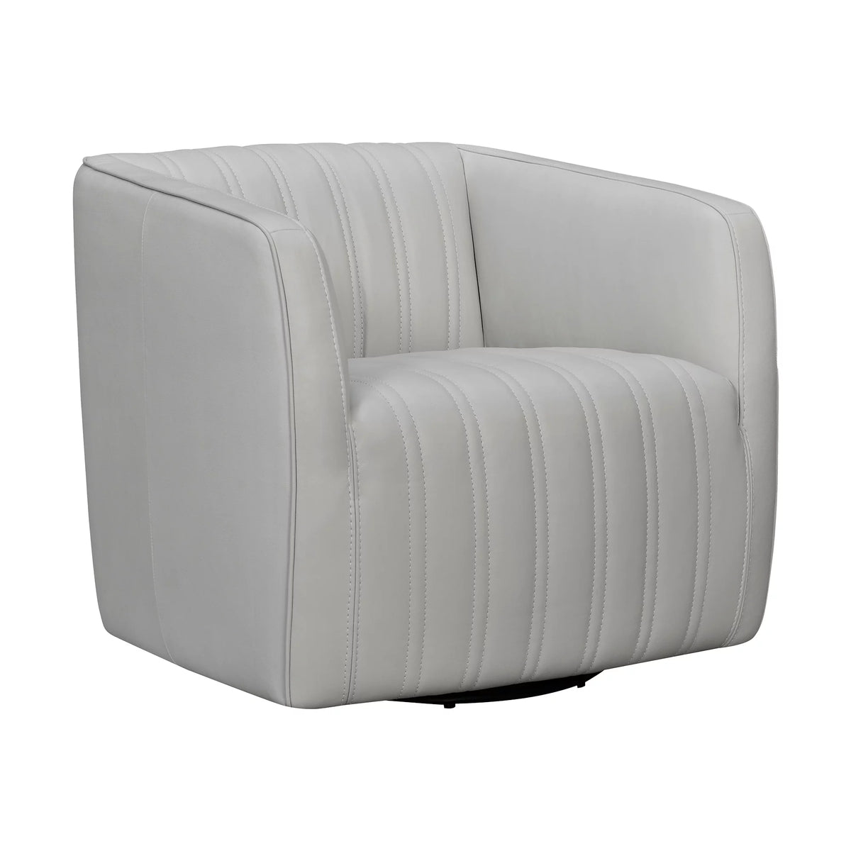 Dove Gray Genuine Leather Swivel Barrel Chair I75686