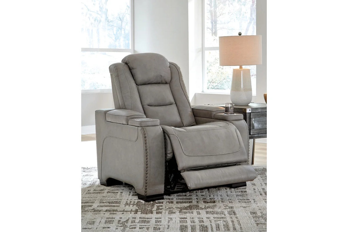 Gray Leather Power Recliner A60688