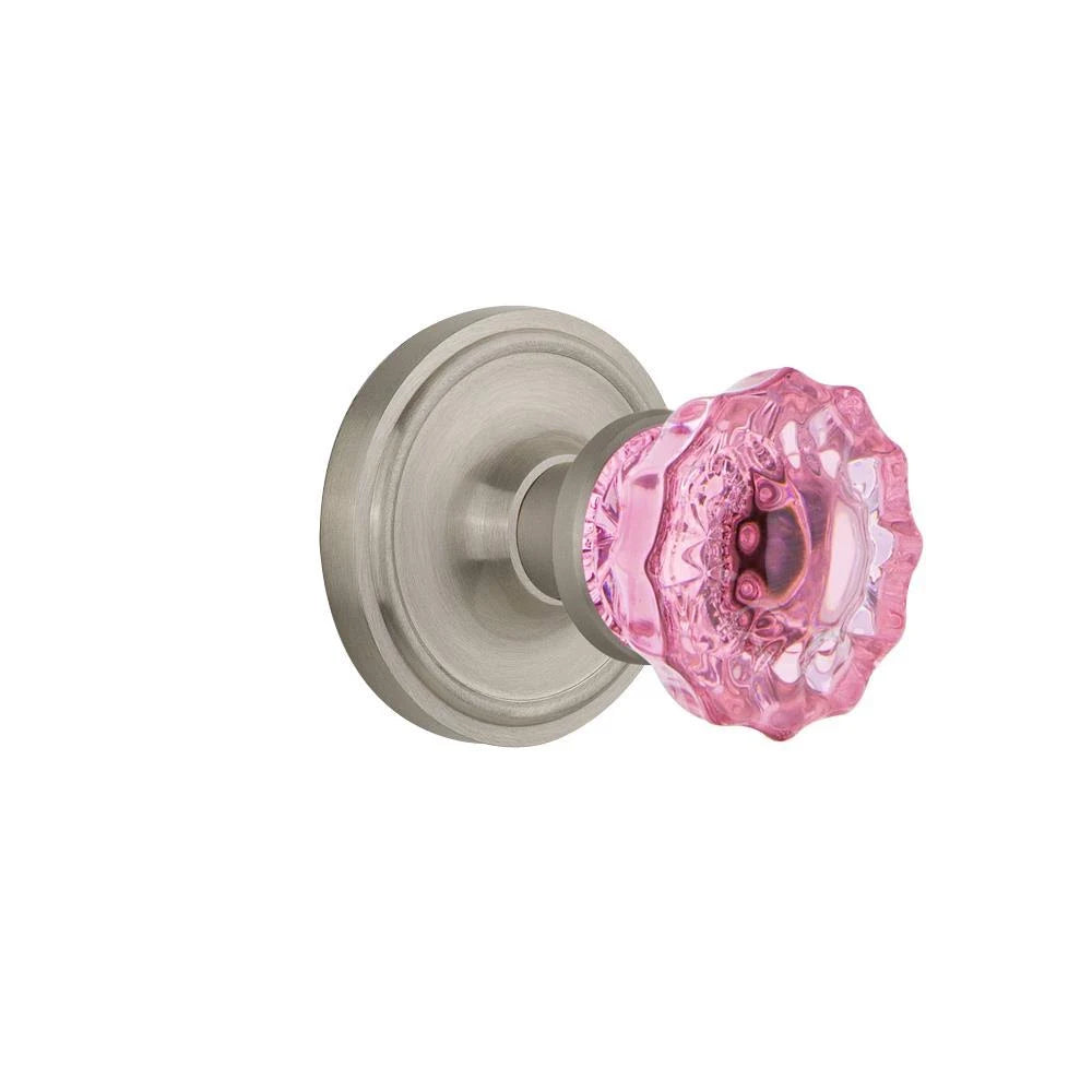Crystal Pink Glass Door Knob in Satin Nickel O927868