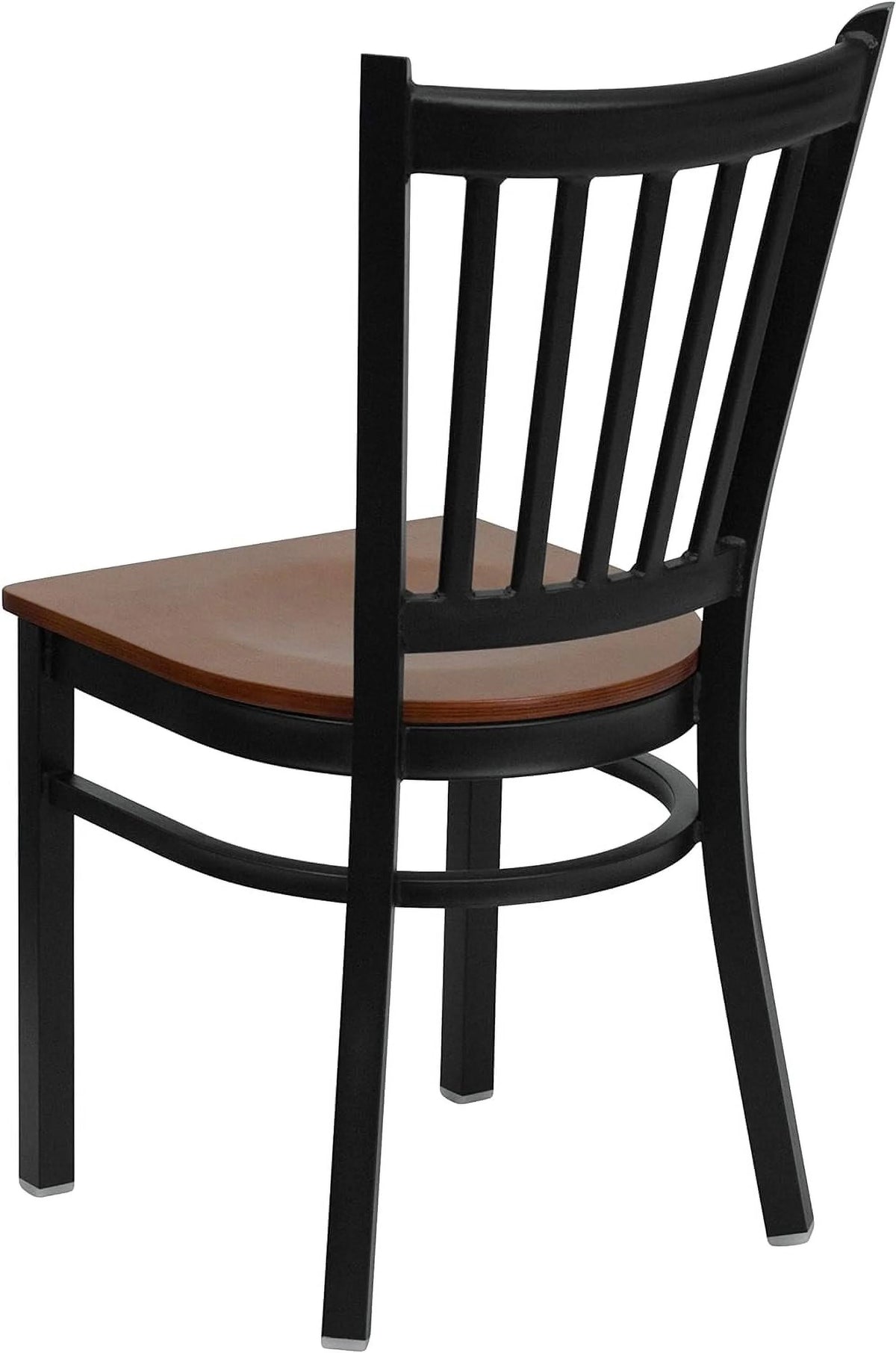 Black Vertical Back Metal Restaurant Chair with Cherry Wood Seat B94895