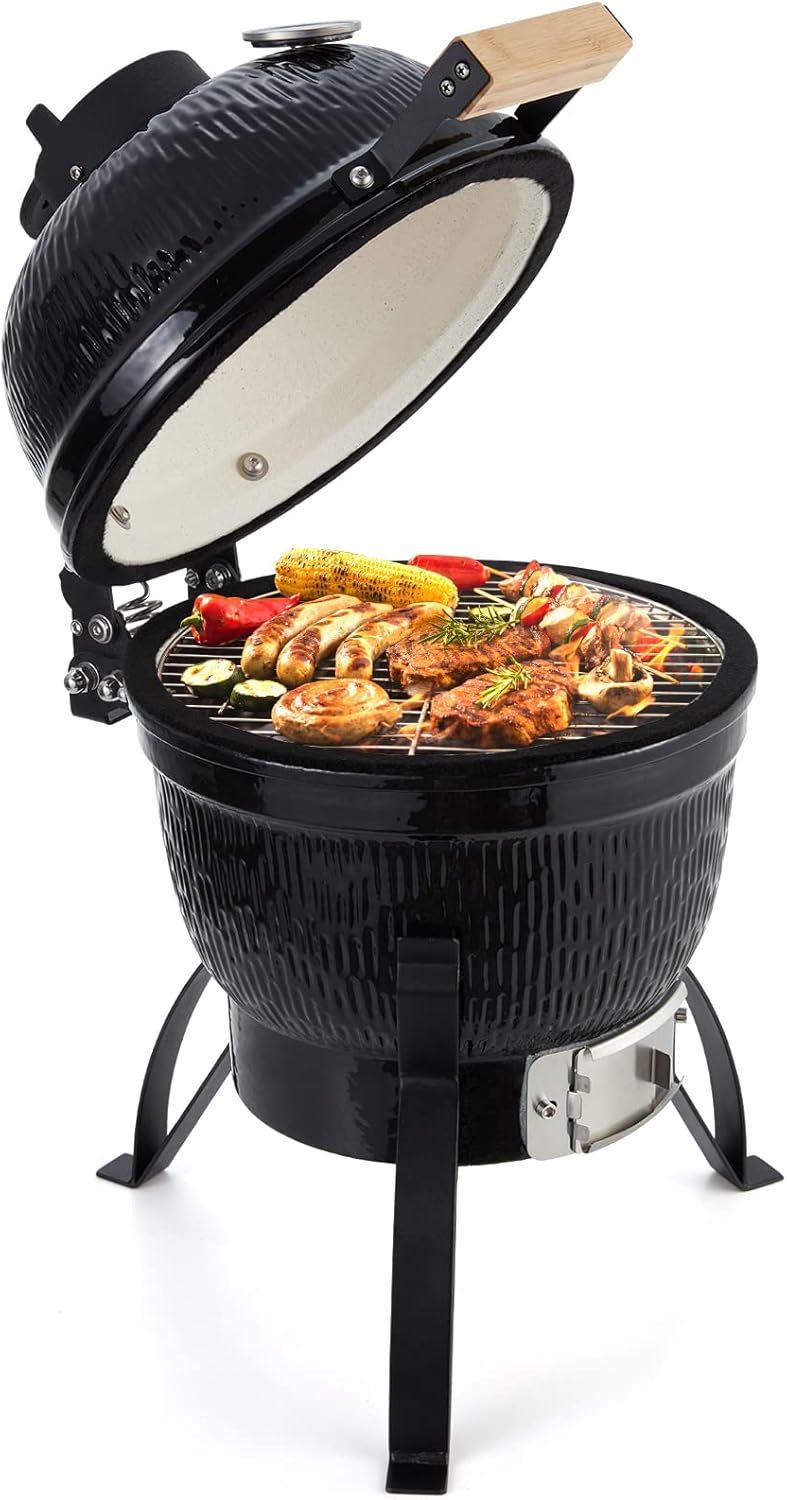 13 Inch Ceramic Charcoal Kamado Grill, Black Z2089