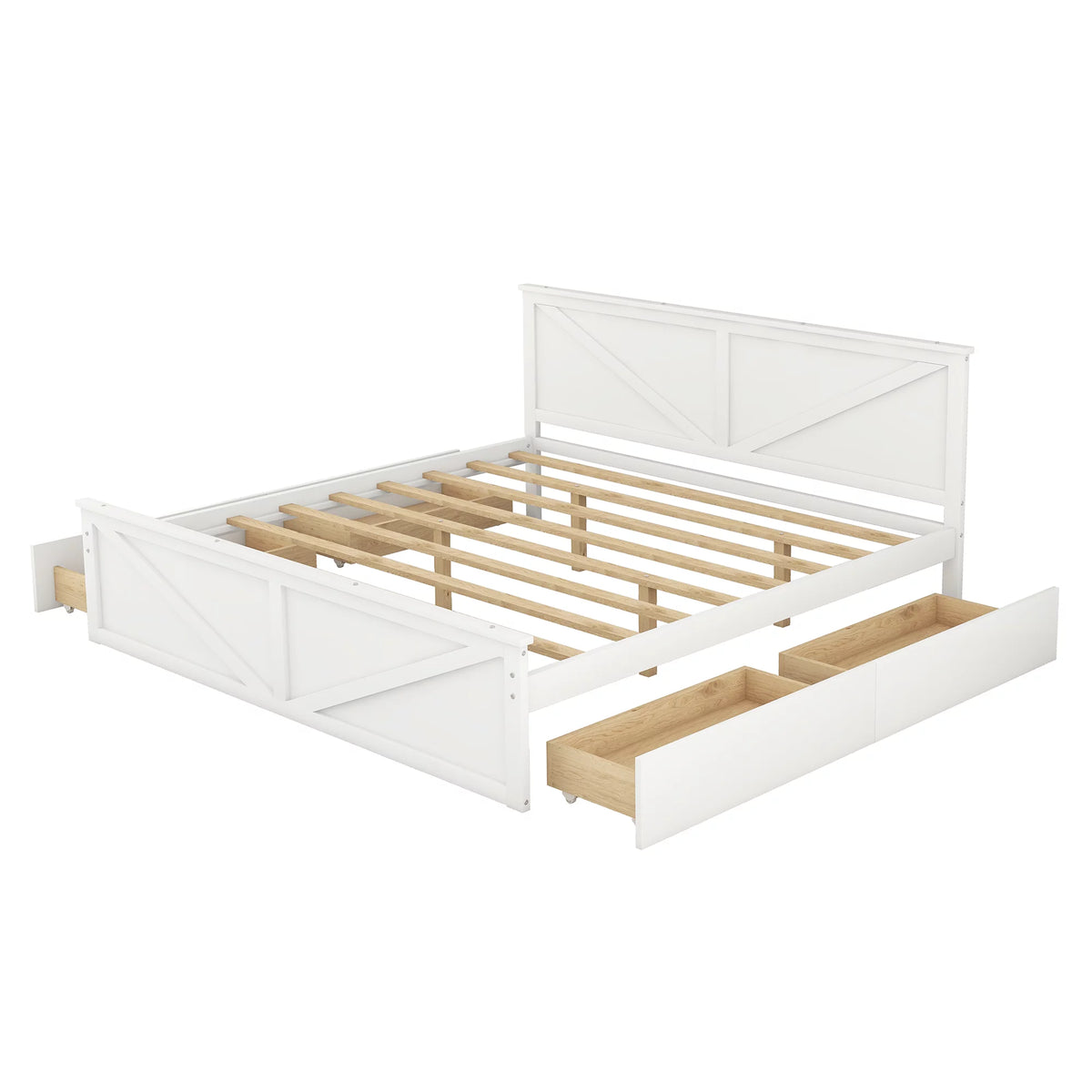 White King Size Wood Bed Frame with Storage Drawers B45872