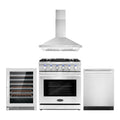 30 Gas Range, Wall Mount Range Hood, Dishwasher and Wine Cooler Z918