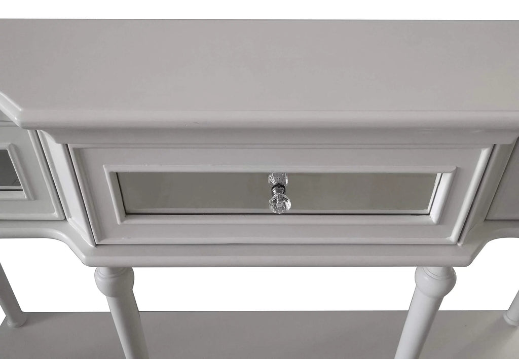 White Console Table with Mirrored Storage Drawers and Lower Shelf H962022