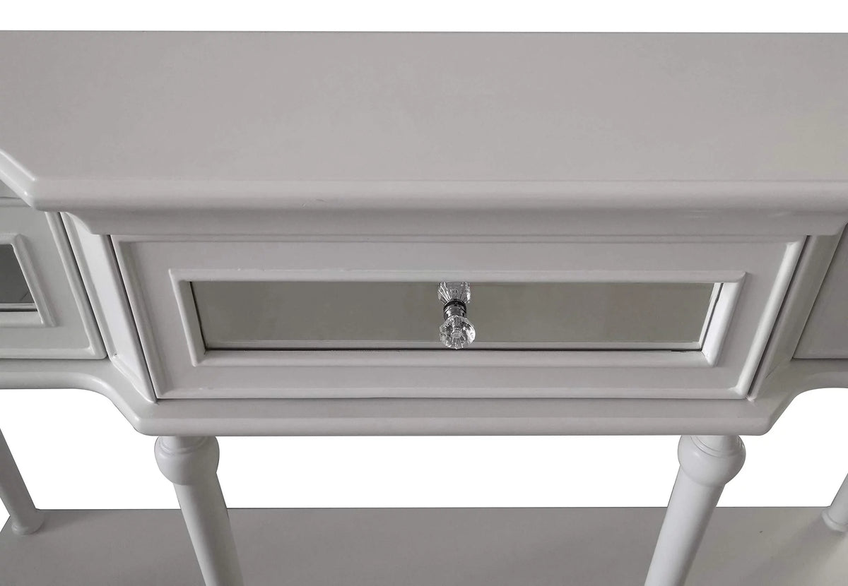 White Console Table with Mirrored Storage Drawers and Lower Shelf H962022