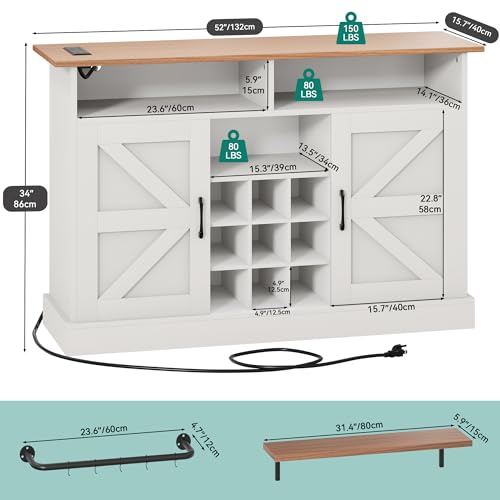 Rustic Brown Buffet Cabinet with Power Outlet and Floating Shelves P635702
