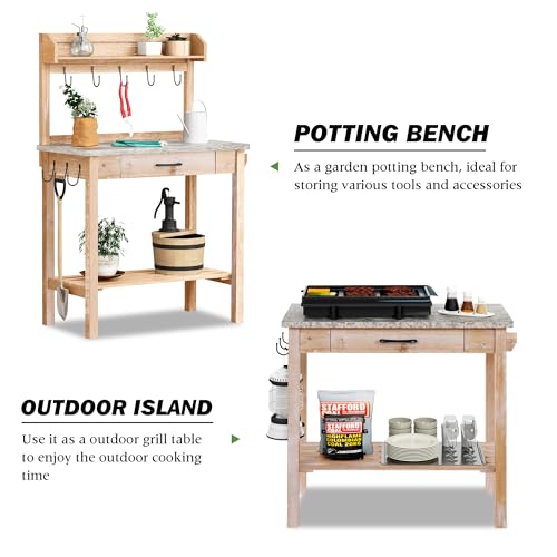 Outdoor Potting Bench Table with Storage Drawer and Removable Shelf Rack Q10160
