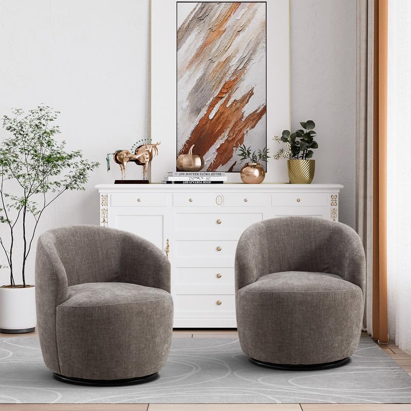 Set of 2 Chenille Swivel Barrel Chair G9507