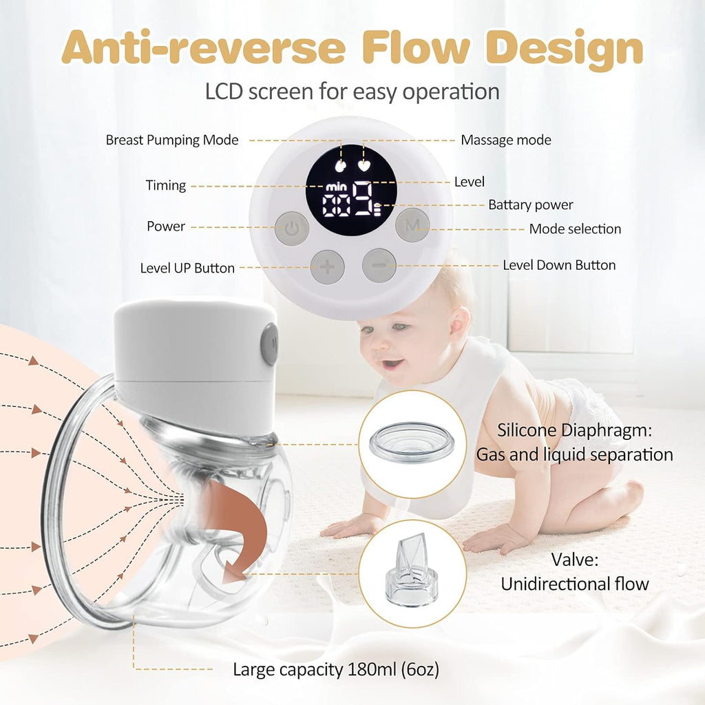 Electric Wearable Breast Pump, Hands Free, Portable, 2 Mode & 9 Levels, LCD Display N8171