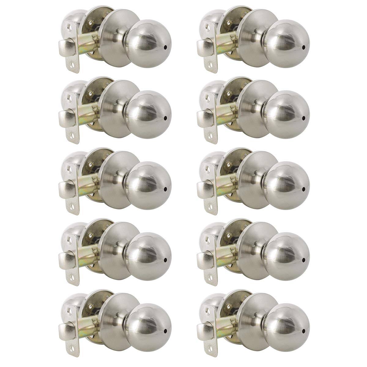 10 Pack Privacy Door Knobs with Lock, Satin Nickel Q3328