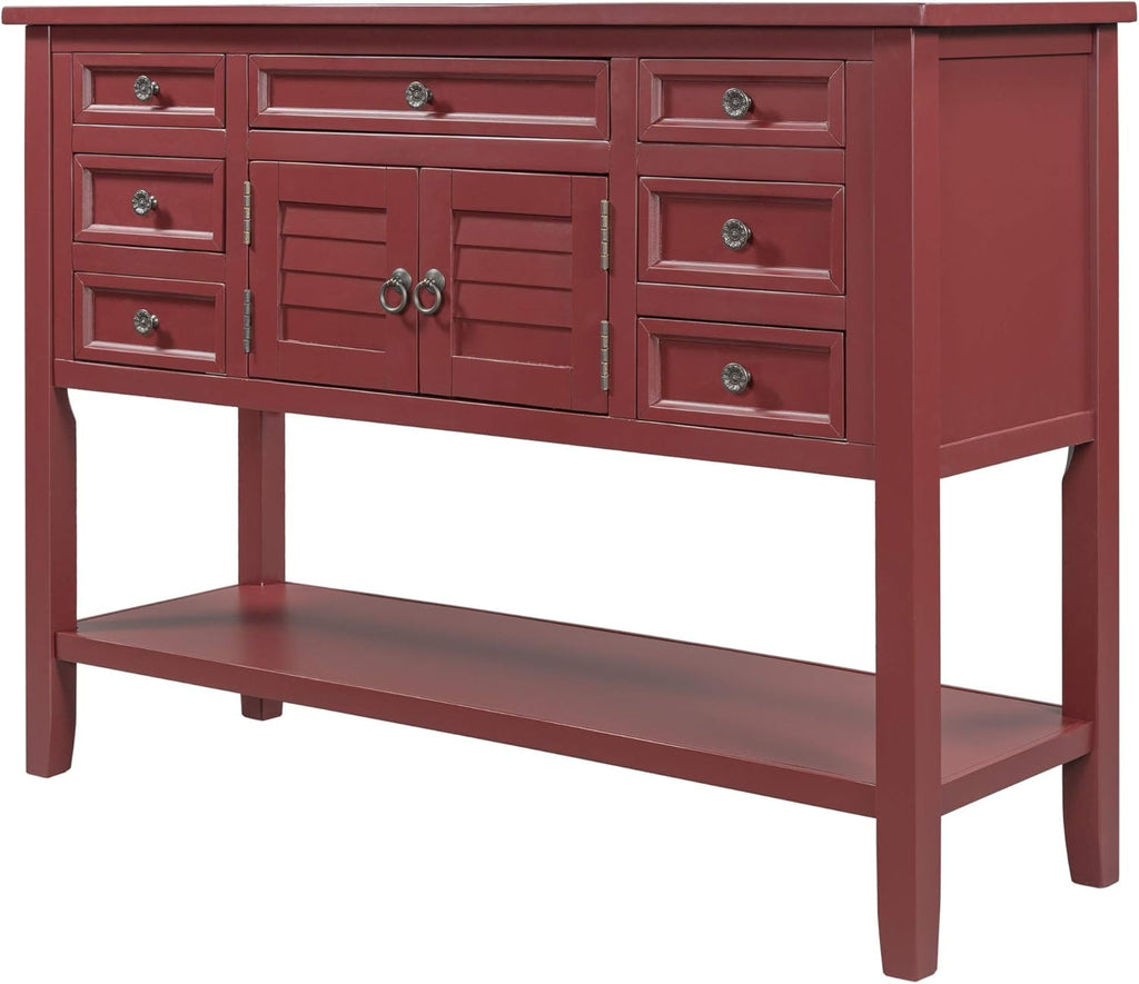 Navy Blue Console Table with 7 Drawers and Cabinet X4831