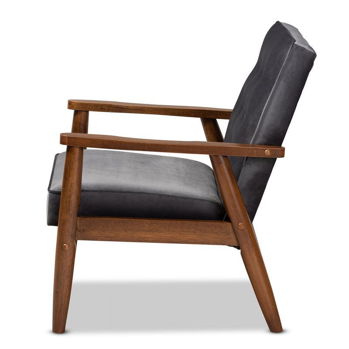 Grey Velvet Upholstered Wood Lounge Chair I56806