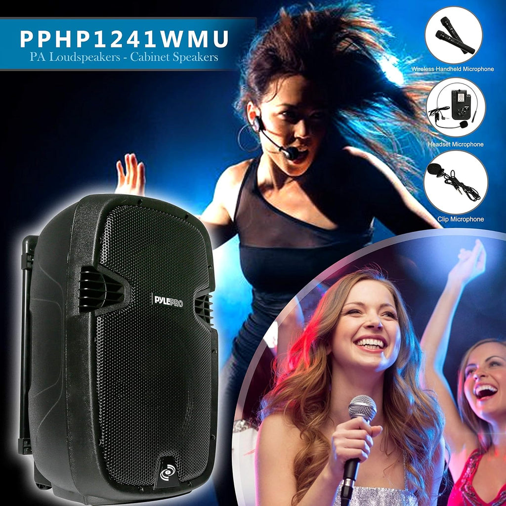 Wireless Portable PA Speaker System with Bluetooth, 12” Subwoofer, 1000 Watt Powered 2-Way Waterproof Amplifier H31850