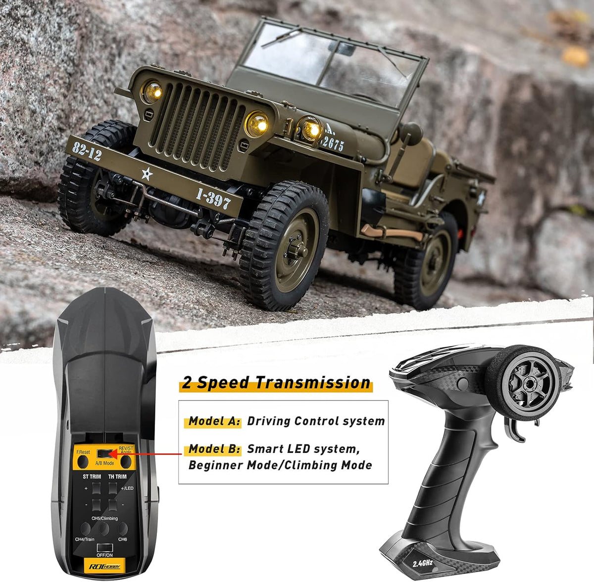 1/12 1941 MB Scaler RC Jeep 4x4 RTR RC Rock Crawler Military O941735