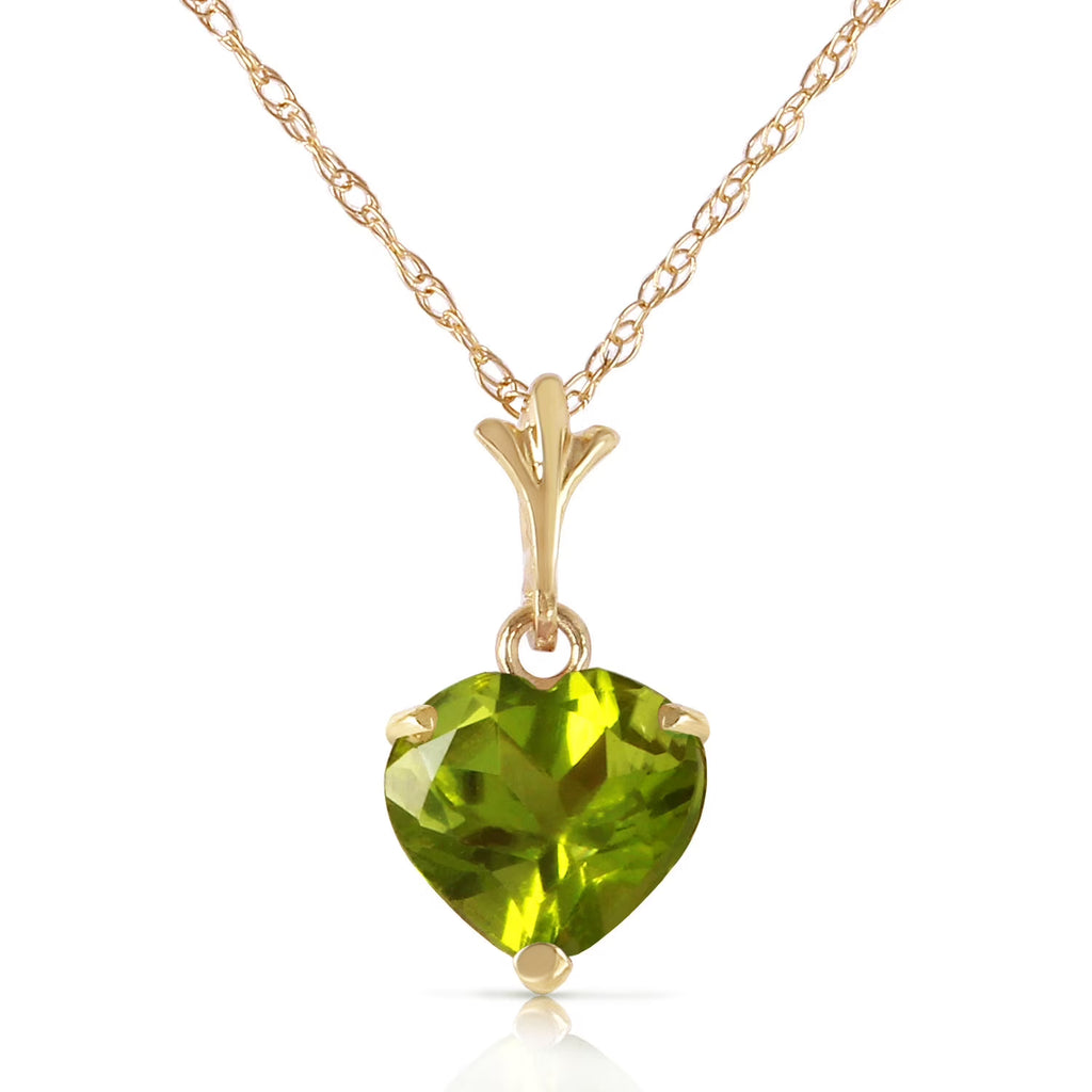 14k 20" Yellow Gold Heart-shaped Natural Peridot Pendant Necklace A8208