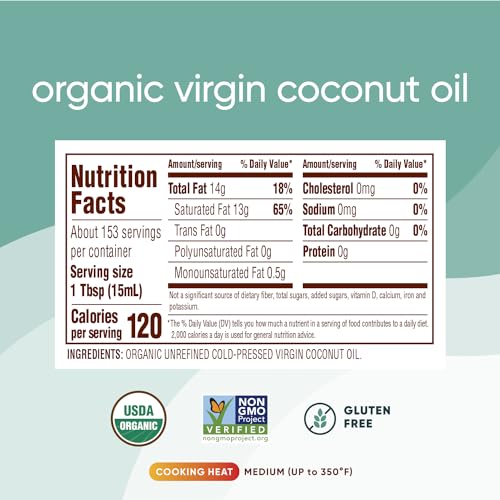 Organic Coconut Oil 15 fl oz, Cold-Pressed, Unrefined Extra Virgin Y75902