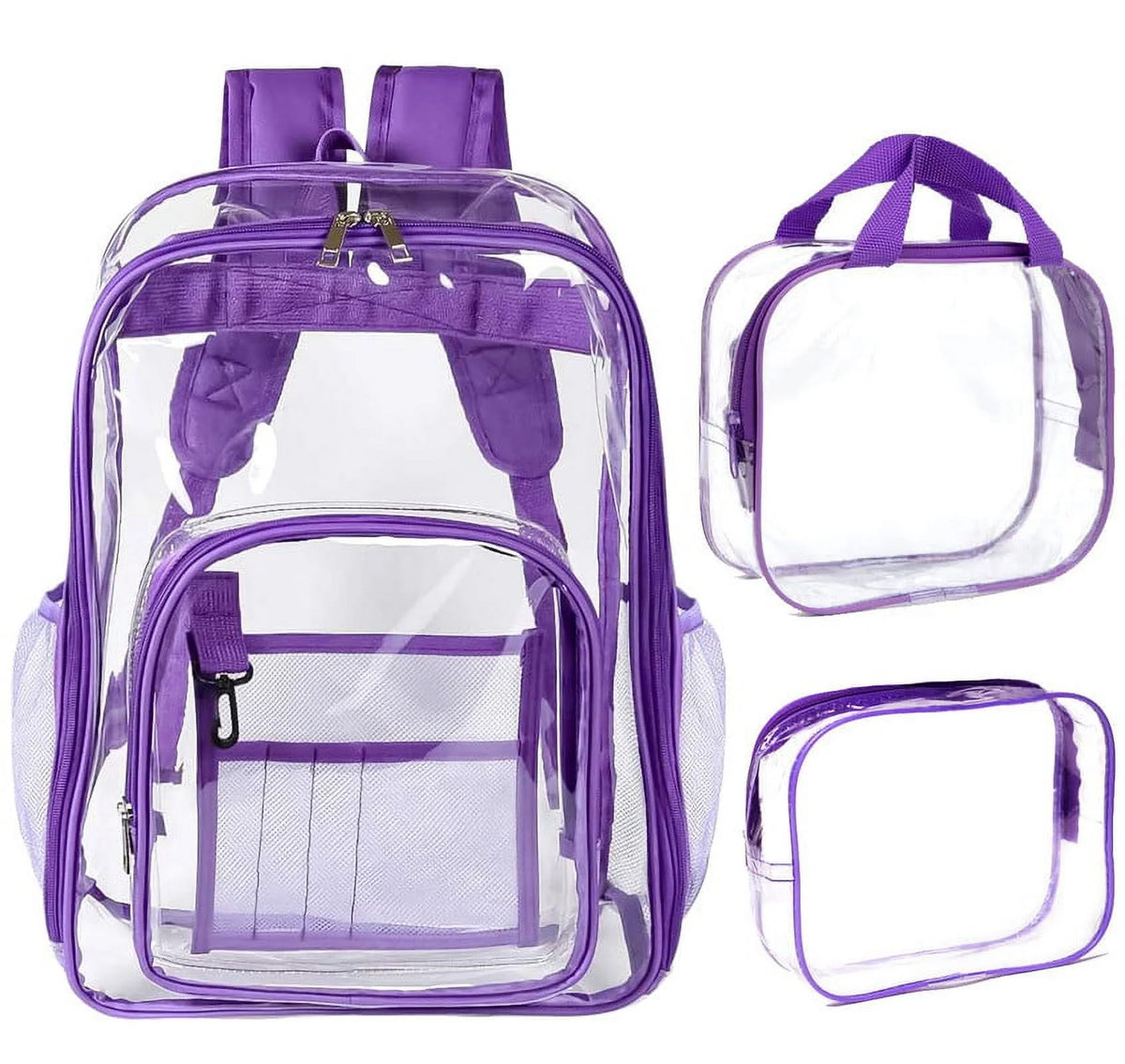 Purple 3pcs Waterproof Clear PVC Backpack Set with Reinforced Padded Straps L87351